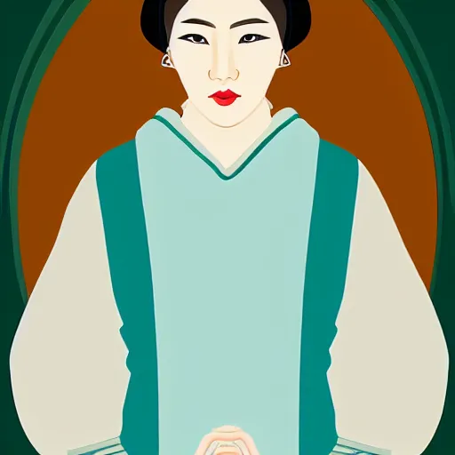 Prompt: portrait of asian looking girl in iconography style