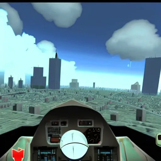 Image similar to a screenshot from the video game super 9 / 1 1, in which players control planes and intend to hit as many towers as possible