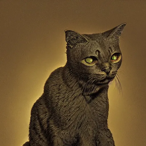 Prompt: photorealistic rendering of eldritch demon cat in the style of michael whelan, gustave dore, and stefan koidl. hyperdetailed photorealism, 1 0 8 megapixels, cinematic lighting.