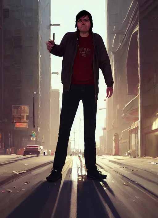 Image similar to Highly detailed full-body portrait of homeless Martin Shkreli, in GTA V, Stephen Bliss, unreal engine, fantasy art by Greg Rutkowski, Loish, Rhads, Makoto Shinkai and Lois van baarle, ilya kuvshinov, rossdraws, Tom Bagshaw, global illumination, radiant light, detailed and intricate environment