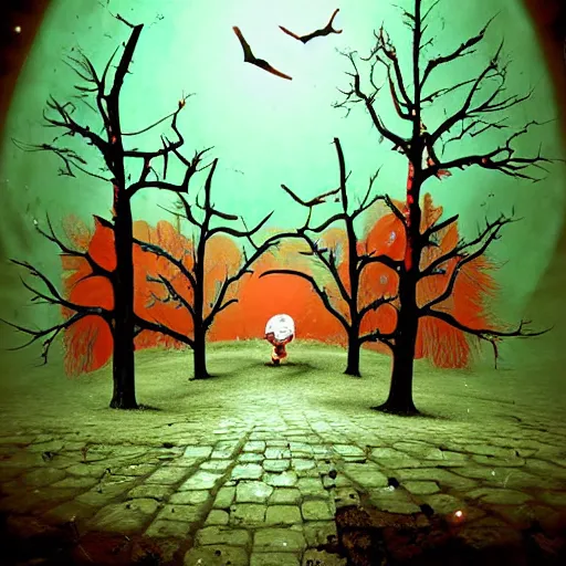 Image similar to surreal horror artwork made in KidPix