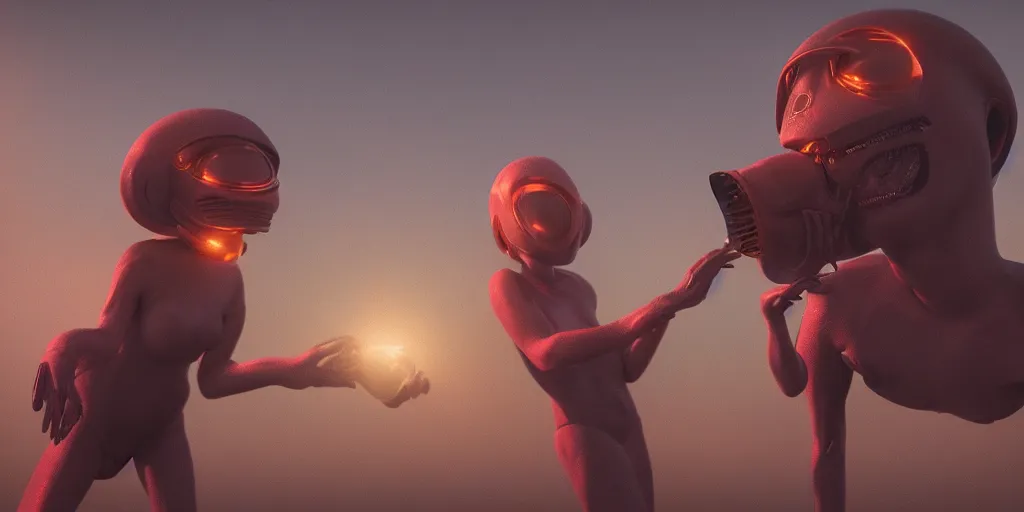 Image similar to lesbian aliens from mars sun setting, cinematic lighting, digital painting, octane render