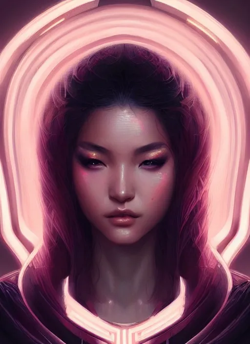 Image similar to portrait of oriental female humanoid, very intricate details, elegant, cyber neon lights, highly detailed, digital illustration, trending in artstation, trending in pinterest, glamor pose, concept art, smooth, sharp focus, art by artgerm and greg rutkowski