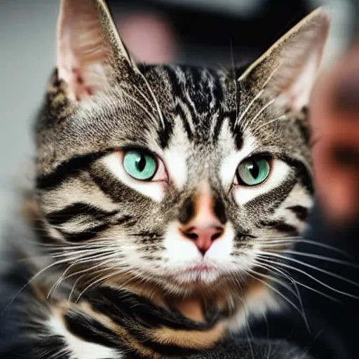 Prompt: a man wearing a cat as a hat