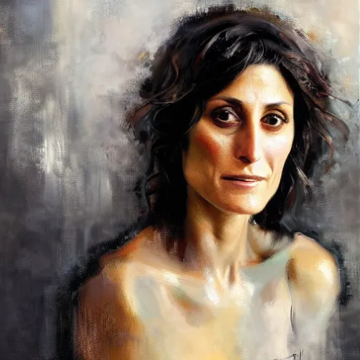 Image similar to face protrait of lisa edelstein, realistic, ultrahd, jeremy mann painting