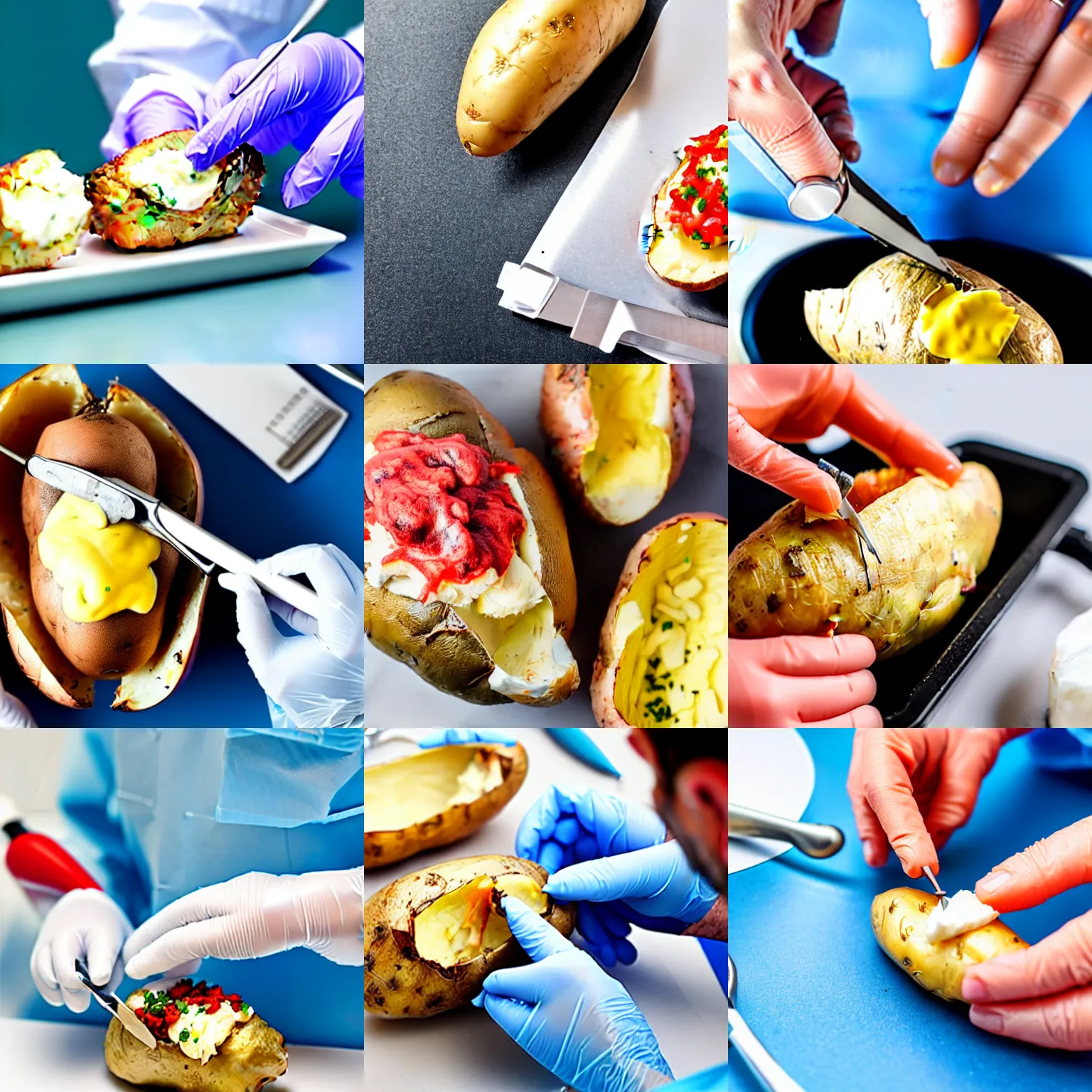 Image similar to surgeon operating on a baked potato