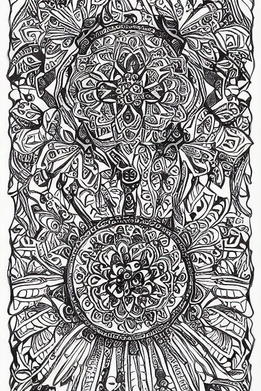 Prompt: symmetric parrot mandala ink drawing