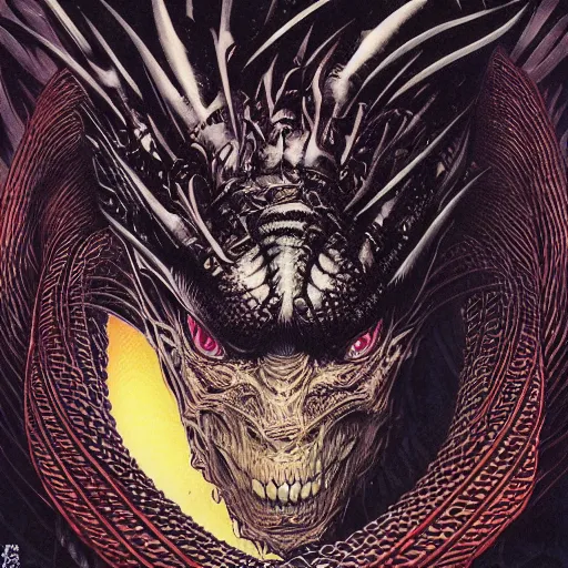 Image similar to portrait of dark reptile, symmetrical, by yoichi hatakenaka, masamune shirow, josan gonzales and dan mumford, ayami kojima, takato yamamoto, barclay shaw, karol bak, yukito kishiro