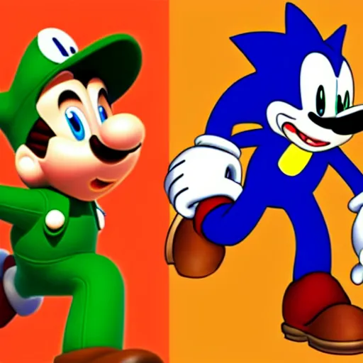 Image similar to 1940s disney film about super mario and sonic the hedgehog