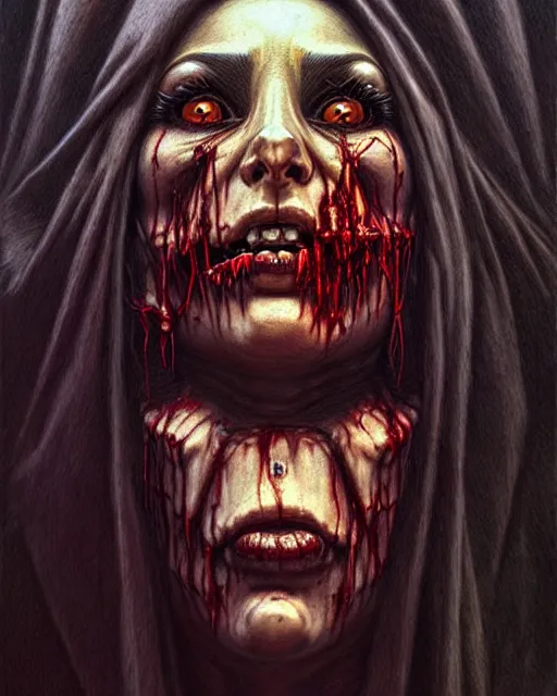 Image similar to pharah from overwatch, monster, zombie, character portrait, portrait, close up, concept art, intricate details, highly detailed, horror poster, horror, vintage horror art, realistic, terrifying, in the style of michael whelan, beksinski, and gustave dore