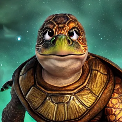 Image similar to insanely cute turtle male wizard strong face with glowing disney eyes, realistic high detailed scales octane render, portrait, face symmetry, centered, anime style, disney character style green enlightened background