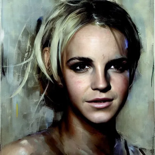 Image similar to britney spears and emma watson morphed together, hybrid, jeremy mann painting