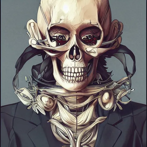 Prompt: anime manga skull portrait young woman ape monkey skeleton, intricate, elegant, highly detailed, digital art, ffffound, art by JC Leyendecker and sachin teng