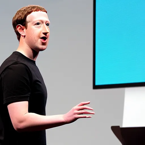 Prompt: mark zuckerberg pealing off his skin with him own hands to reveal the horrid thing underneath, drawn by a child