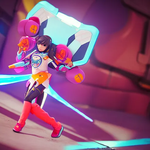 Image similar to waking dream, d. va from overwatch wearing orange ektachrome bomber jacket, nendroid, craig mullins style