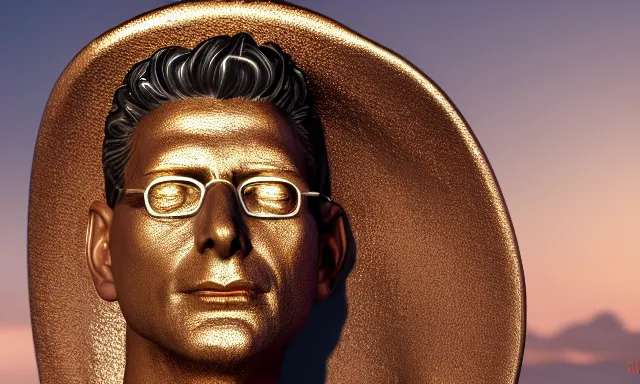 Image similar to gold statue of jeff goldblum, 3 d render, 8 k, octane render, cycles render, unreal engine