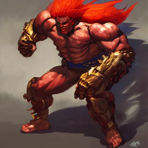 Image similar to greg manchess portrait painting of partially armored akuma from street fighter as overwatch character, medium shot, asymmetrical, profile picture, organic painting, sunny day, matte painting, bold shapes, hard edges, street art, trending on artstation, by huang guangjian and gil elvgren and gerald brom