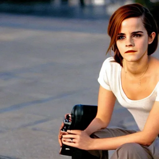 Prompt: film still of emma watson from oceans eleven 2 0 0 1,