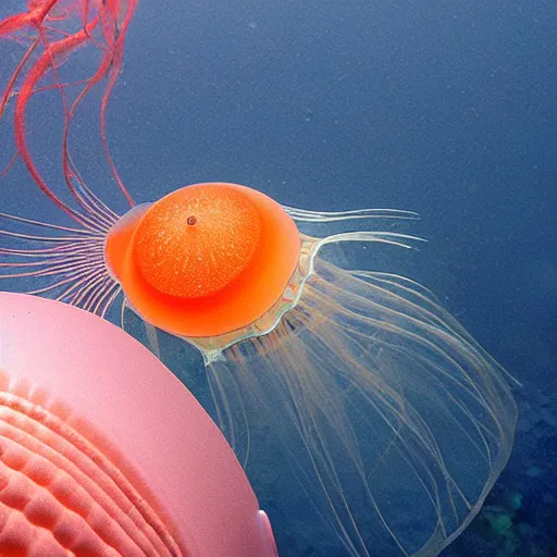 Image similar to a award winning photo of a fish trapped inside a jellyfish, by national geografic, photorealism