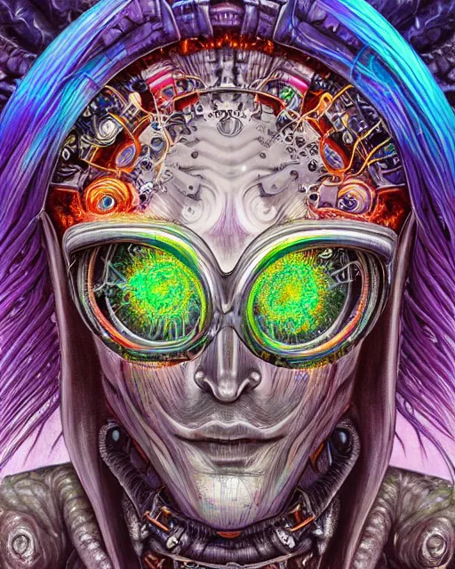 Image similar to silver cybernetic crystalized bloody fleshangel clockwork djinnhost bro psychedelic shiner of zune with extra eyes, blue and green rainbow ketamine, by antonio j. manzanedo, alex grey, android jones, wayne barlowe, philippe druillet, josephine wall, harumi hironaka, cronenburg, trending on artstation