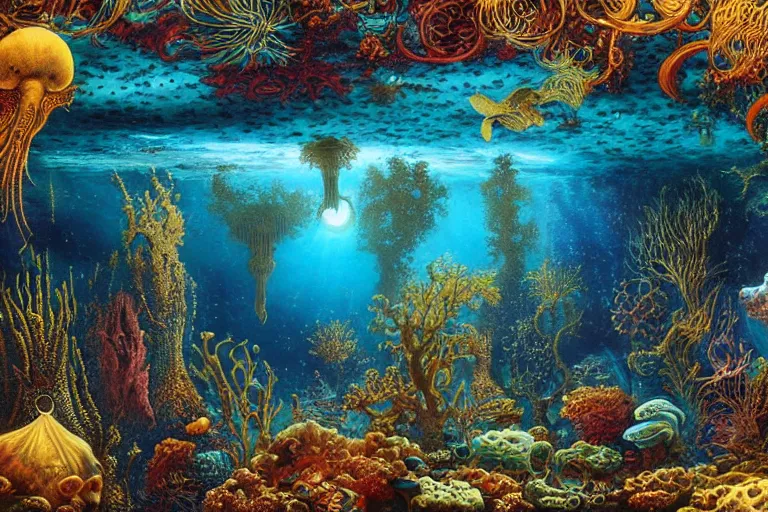 Image similar to underwater vista by ernst haeckel, david a. hardy, oyama kojima, phil koch, annie leibovitz, benoit mandelbrot, dan mumford, bruce pennington, mimmo rotella