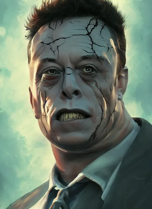 Image similar to elon musk as frankenstein, detailed digital art, trending on Artstation