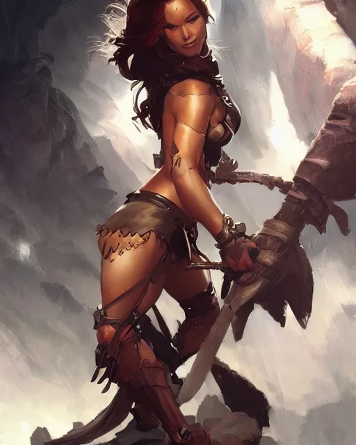 Image similar to beautiful female warrior by Stanley Artgerm Lau, WLOP, Rossdraws, frank frazetta, Andrei Riabovitchev, Marc Simonetti, tranding on artstation