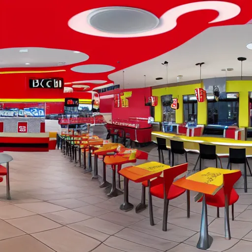 Image similar to panorama of a kfc themed mcdonalds