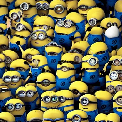 Image similar to minions characters at the hindenburg disaster.