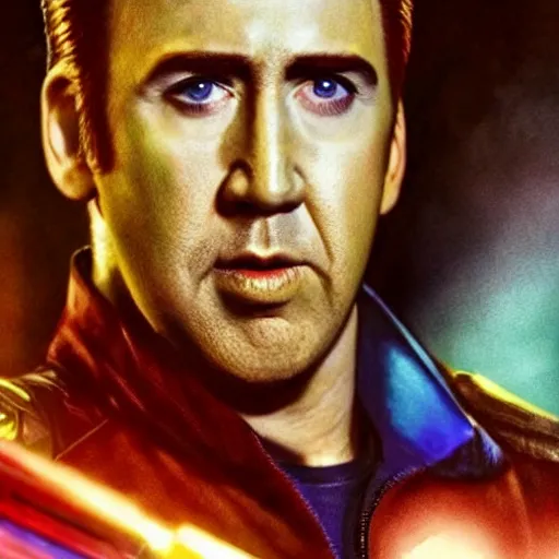 Image similar to Nicholas Cage as Star Lord from Guardians of the Galaxy