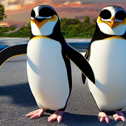 Prompt: penguins from Madagascar invading the pokemon world, 4k