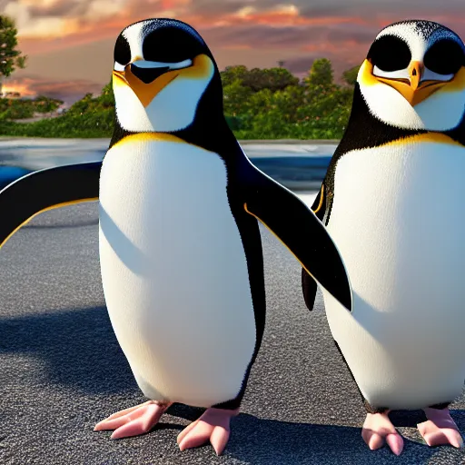 Image similar to penguins from Madagascar invading the pokemon world, 4k