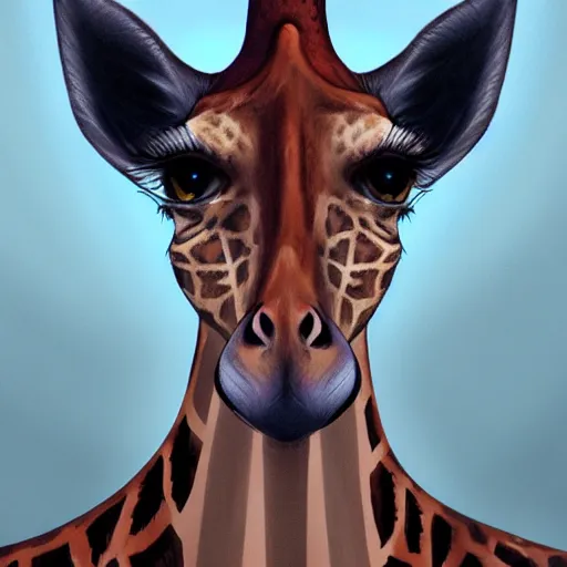 Image similar to Beautiful portrait digital painting, oil painting, anthro anthropomorphic giraffe androgynous , at a lake anarchist anarcho-punk Punk Punk outfit. furaffinity, artstation