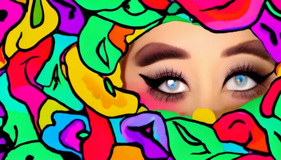 Image similar to beautiful eyes and lips with a colorful background