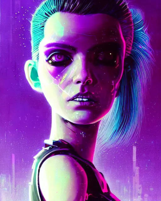 Image similar to detailed portrait of Punk girl, standing hair line Sheen Holographic Futuristic sci-fi fashion cyberpunk, (neotokyo), synthwave, (aesthetics), futuristic, bladerunner movie scene by ismail inceoglu dragan bibin hans thoma greg rutkowski Alexandros Pyromallis Nekro Rene Margitte illustrated Perfect face, fine details, realistic shaded, fine-face, pretty face sharp chine