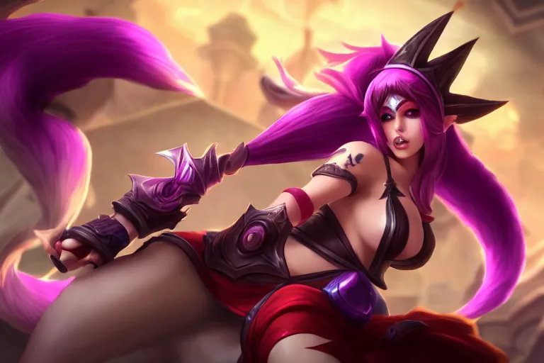 Prompt: league of legend, winning an aram, ahri, photograph, 8 k, realistic