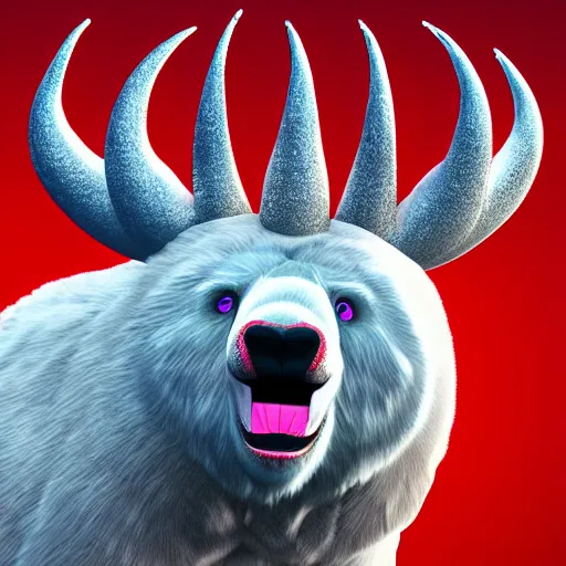 Prompt: epic frost bear, flaming horns, bright red eyes, insanity, long shot angle, despair, highly detailed digital art