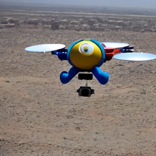 Image similar to doraemon piloting a drone in the middle east