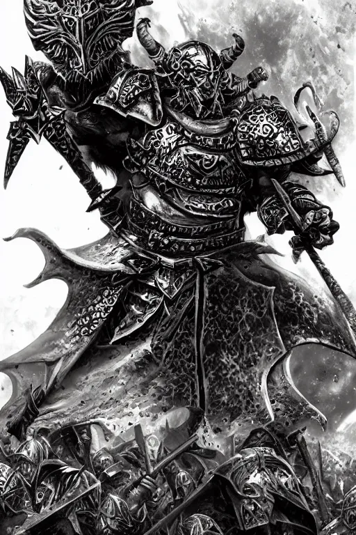 Image similar to chaos warrior, fantasy, warhammer, highly detailed, digital art, sharp focus, trending on art station, kentaro miura manga art style