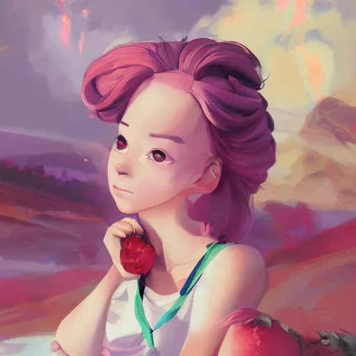 Image similar to painted portrait of a strawberry shortcake, fantastically pastel colors, octane render, matte painting concept art, official fanart behance hd artstation by jesper elsing, by rhads and makoto shinkai and lois van baarle and ilya kuvshinov and rossdraws