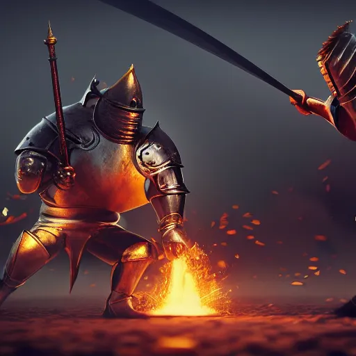 Prompt: An knight fighting a fat king, ArtStation, concept art, octane render, trending on artstation, artstationHD, artstationHQ, unreal engine, 4k, 8k