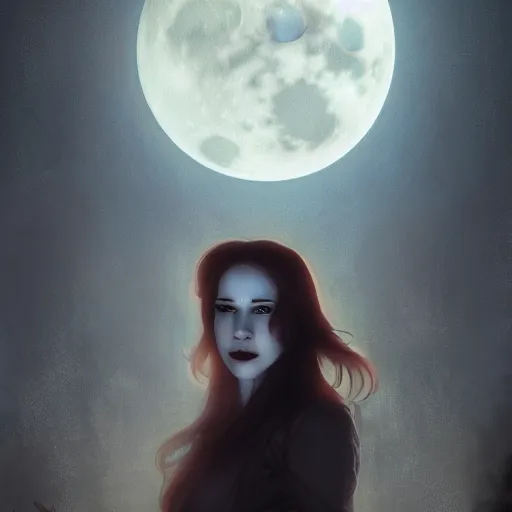 Image similar to Riveting Charismatic female vampire Pandora, portrait, atmospheric lighting, painted, intricate, Highgate cemetery, volumetric lighting, beautiful, moon light, sharp focus, ultra detailed, by Leesha Hannigan, Ross Tran, Thierry Doizon, Kai Carpenter, Ignacio Fernández Ríos