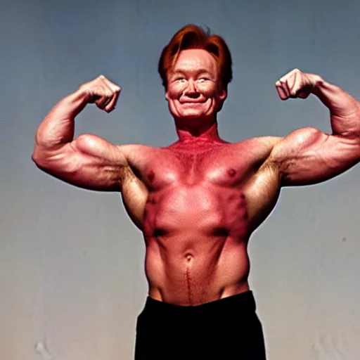 Prompt: Conan O\'Brien as a body builder