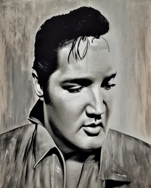 Prompt: elvis presley portrait in the style of the dutch masters and gregory crewdson, dark and moody