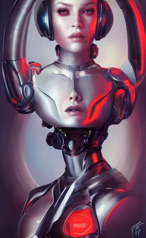 Image similar to female cyborg portrait, Pixar style by Tristan Eaton_Stanley Artgerm and Tom Bagshaw