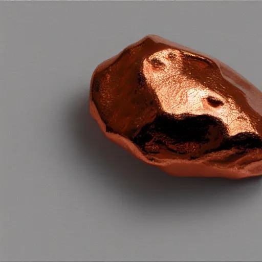 Prompt: closeup of a native copper nugget over a white background, digital art, greg rutkowski, hyperrealism, high detail.