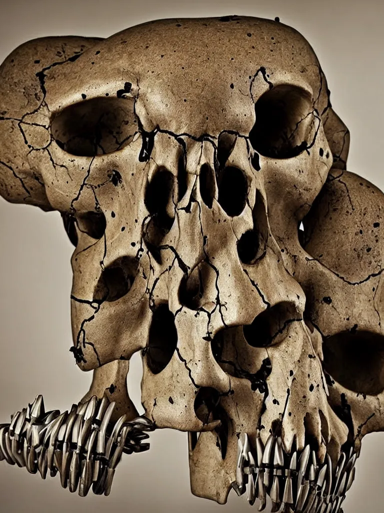 Image similar to animal skull made of rifles, ultra-realistic, intricate details photograph