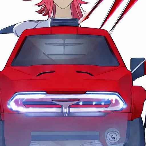 Image similar to zero two from darling in the franxx driving!!! a dodge ram truck