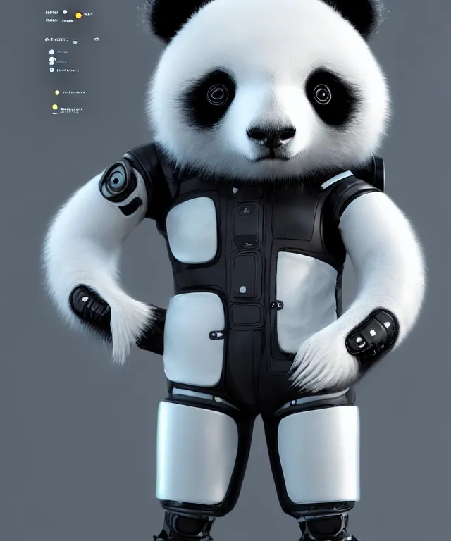 Prompt: futuristic cyberpunk android panda, duo tone, reflective skin, 8k octane very detailed render, stunning realistic render inspired by Ian Spriggs, studio render quality, dim lighting, hyper detailed, hyper realistic, trending on Artstation