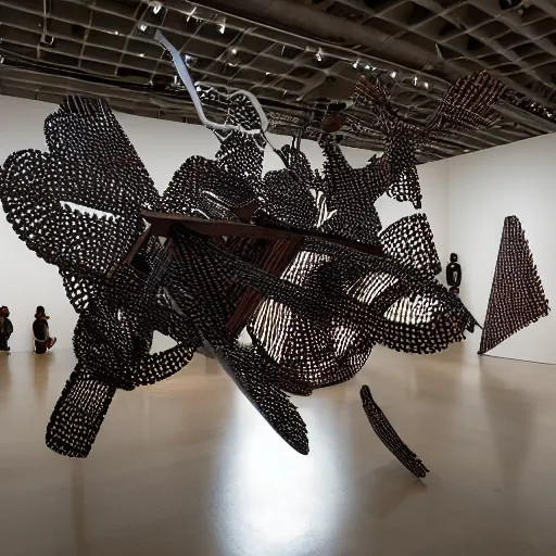 Prompt: kinetic sculpture by ibrahim kamara, new whitney museum, editorial solo show, sharp focus dynamic light